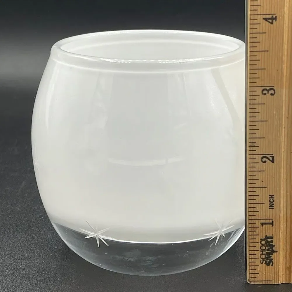 Crate & Barrel White Starburst Etched Glass Votive Candle Holder Poland MCM